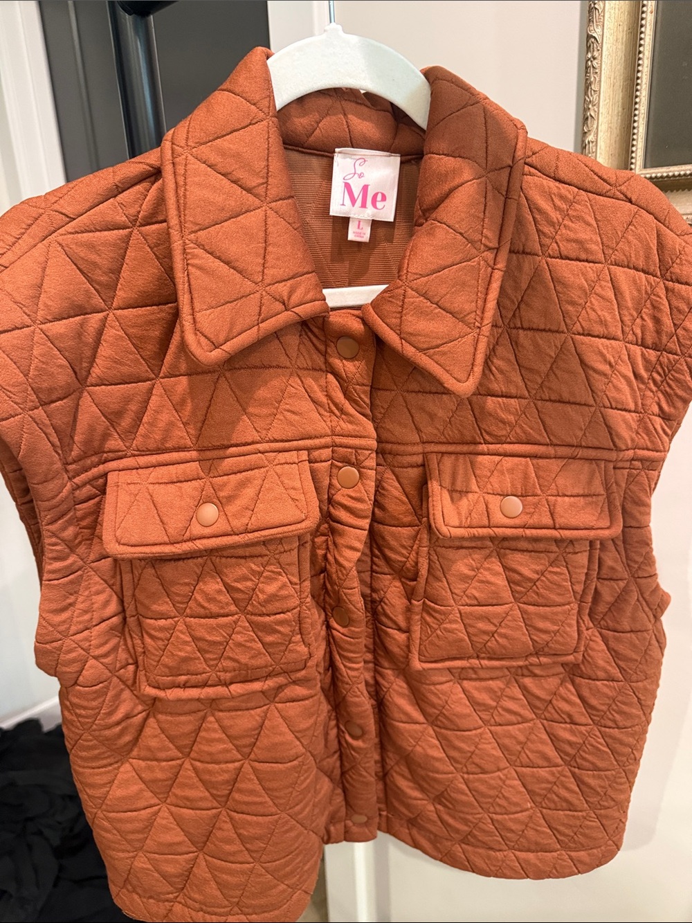 So Me Quilted Orange Button-Front Vest